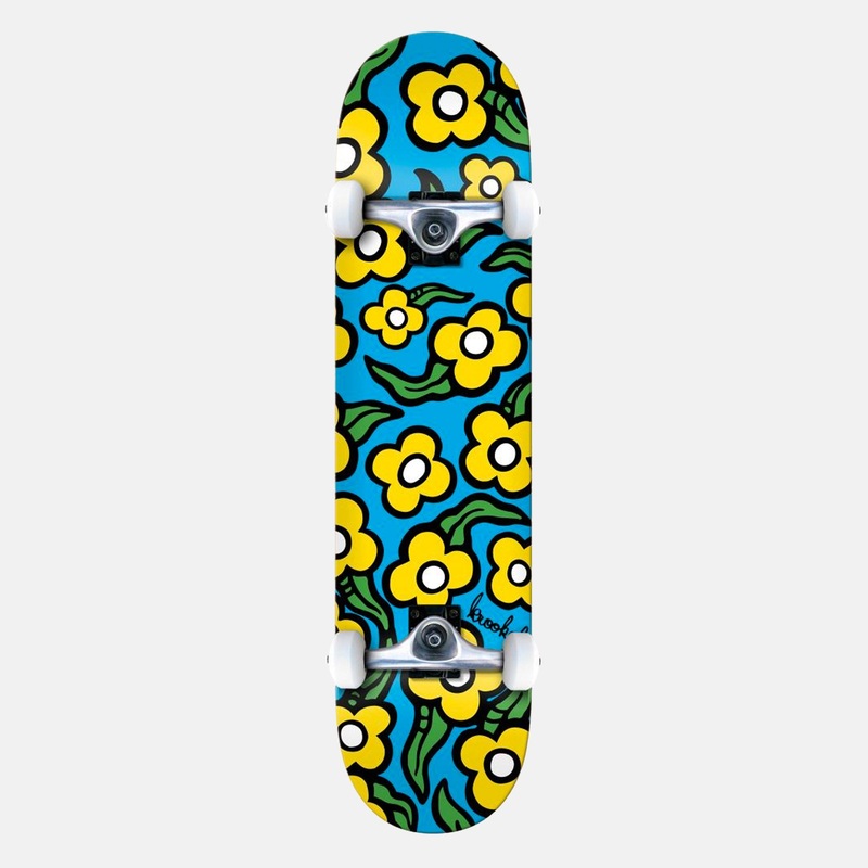 Krooked Skateboards – 8.0 Wild Style Flowers Complete Skateboard – Light Blue / Yellow