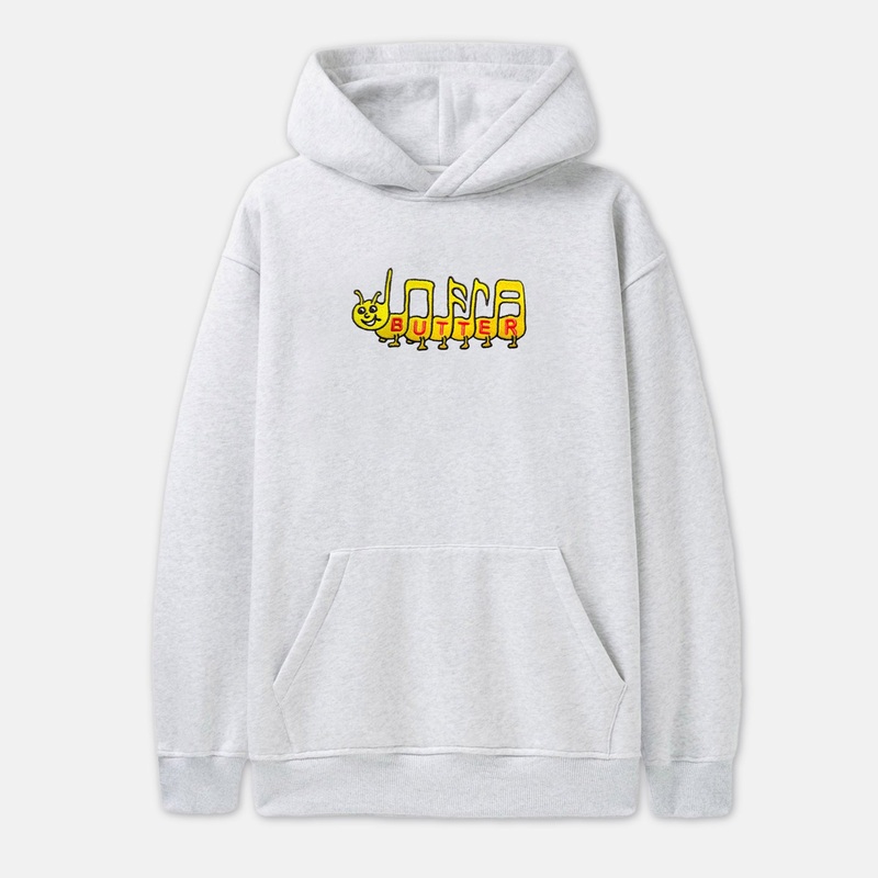 Butter Goods – Caterpillar Embroidered Pullover Hooded Sweatshirt – Ash
