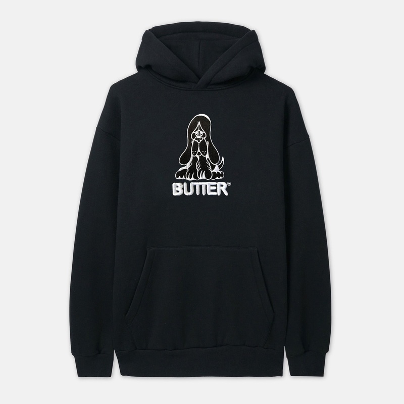 Butter Goods – Hound Embroidered Pullover Hooded Sweatshirt – Black