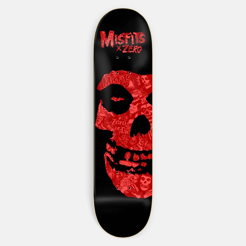 Zero Skateboards – 8.5 Misfits Fiend Skull Collage Skateboard Deck – Black / Red