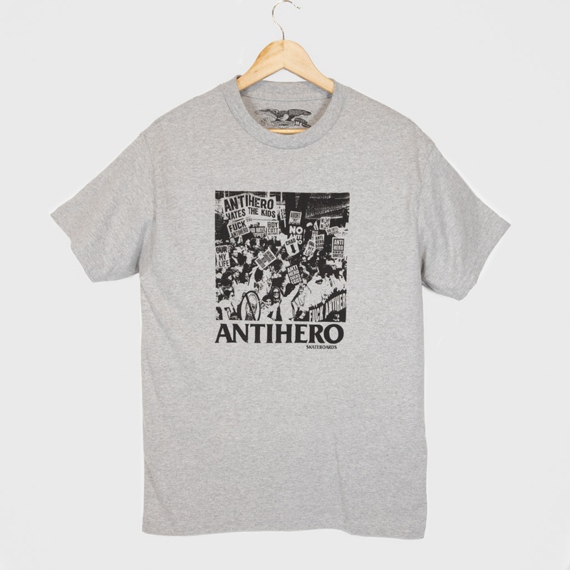 Anti Hero Skateboards – Antihero Sucks T-Shirt – Heather Grey / Black