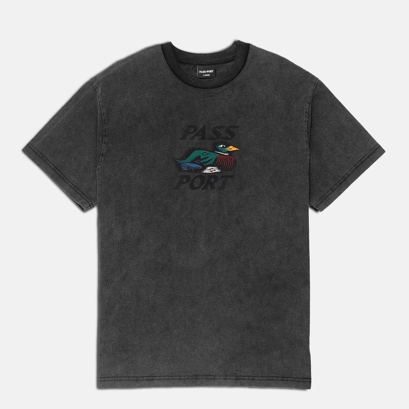 Pass Port Skateboards – Fast Duck Embroidered T-Shirt – Black Acid