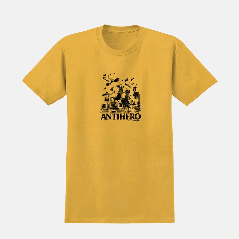Anti Hero Skateboards – Pigeon Intelligence T-Shirt – Mustard / Black