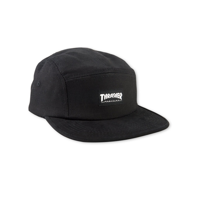5 Panel Black Strapback Hat|O/S|BLACK