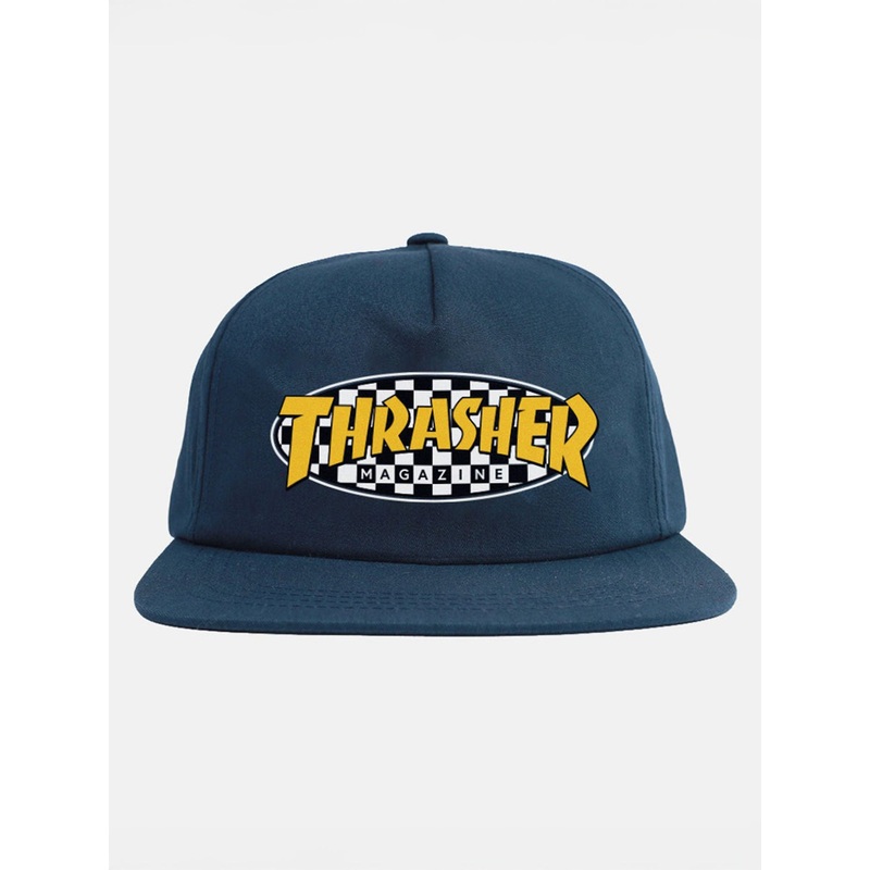 Checkered Oval Snapback Hat|O/S|NAVY