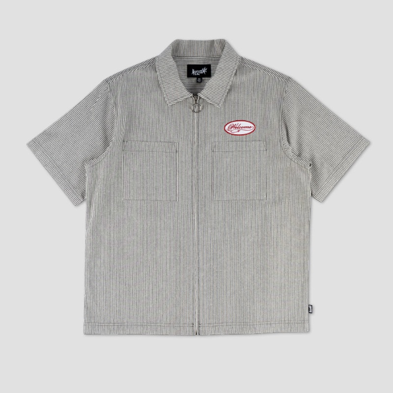 Welcome Garage Printed Oxford Embroidered Patch Shirt Black / Grey