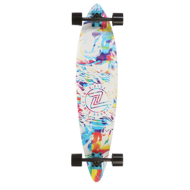 Z-Flex Acid Swirl White Pintail Complete Skateboard Longboard 38×9