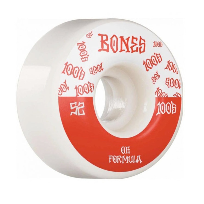 Bones Wheels 100’s V4 #13 Wide White Skateboard Wheels 100a 52mm