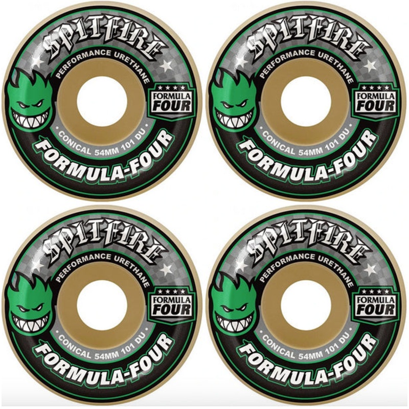 Spitfire Wheels Formula Four Conical Green Print Skateboard Wheels 101a 53mm