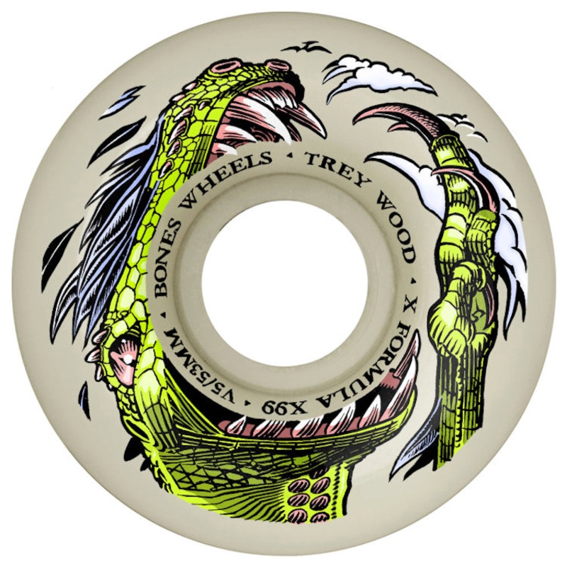 Bones Wheels X-Formula Trey Wood Dino-Sortas Sidecut V5 Skateboard Wheels 99a 53mm