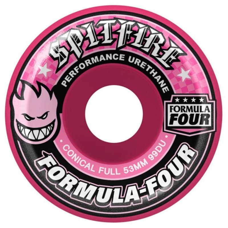 Spitfire Wheels Formula Four Conical Full Pink Skateboard Wheels 99a 53mm