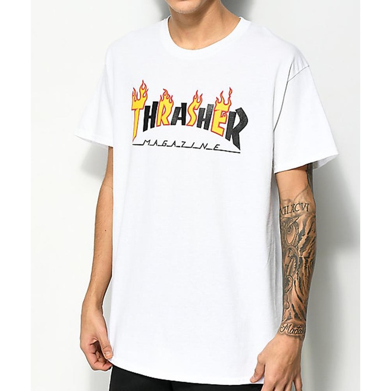 Thrasher Flame Mag Tee|WHITE|S|M|L|XL|XXL