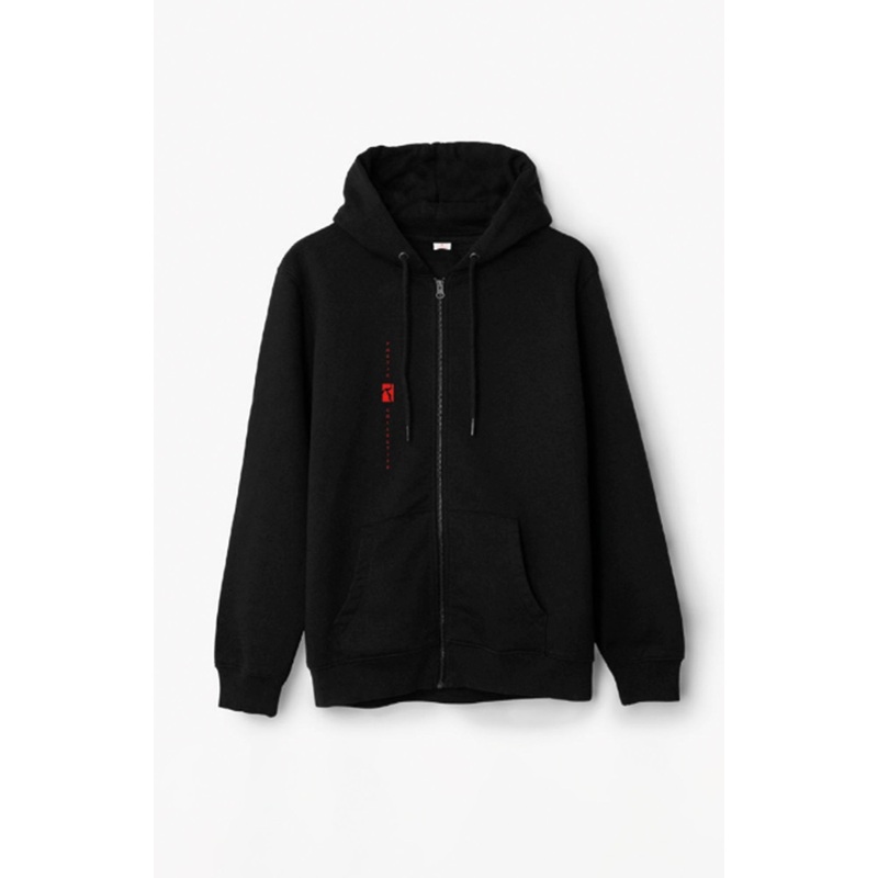 Zip Hoodie – Black / Red Embroidery