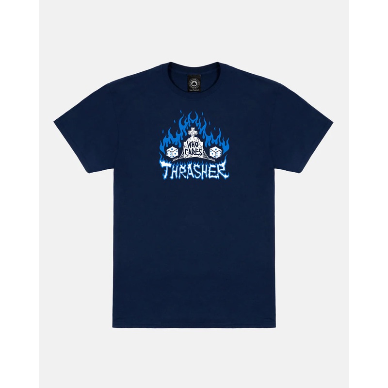 Thrasher Who Cares Tee|Navy|S|M|L|XL|XXL