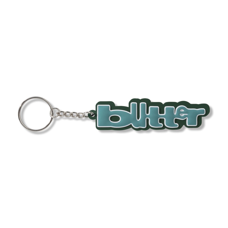 Warped Rubber Key Chain, Green / Blue