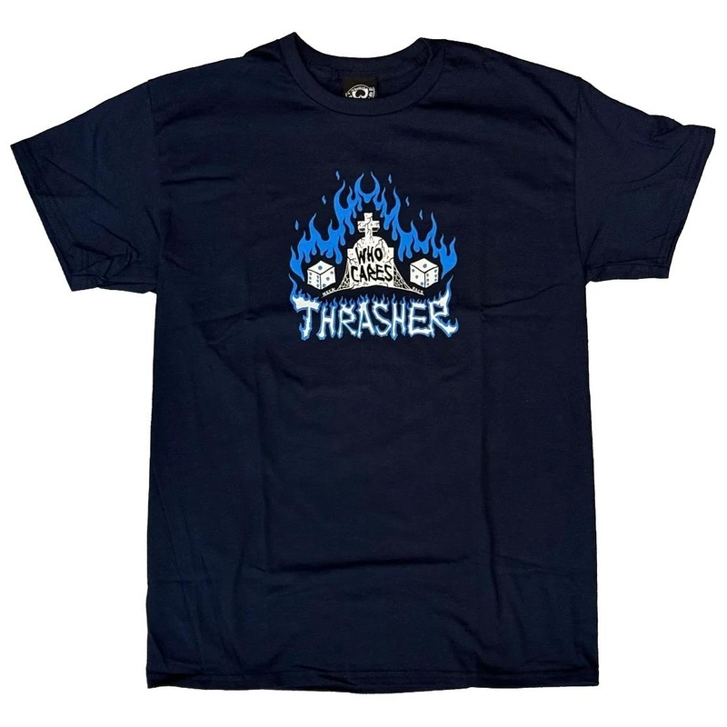 Thrasher Skateboard Magazine T-Shirt Who Cares by Neckface Navy