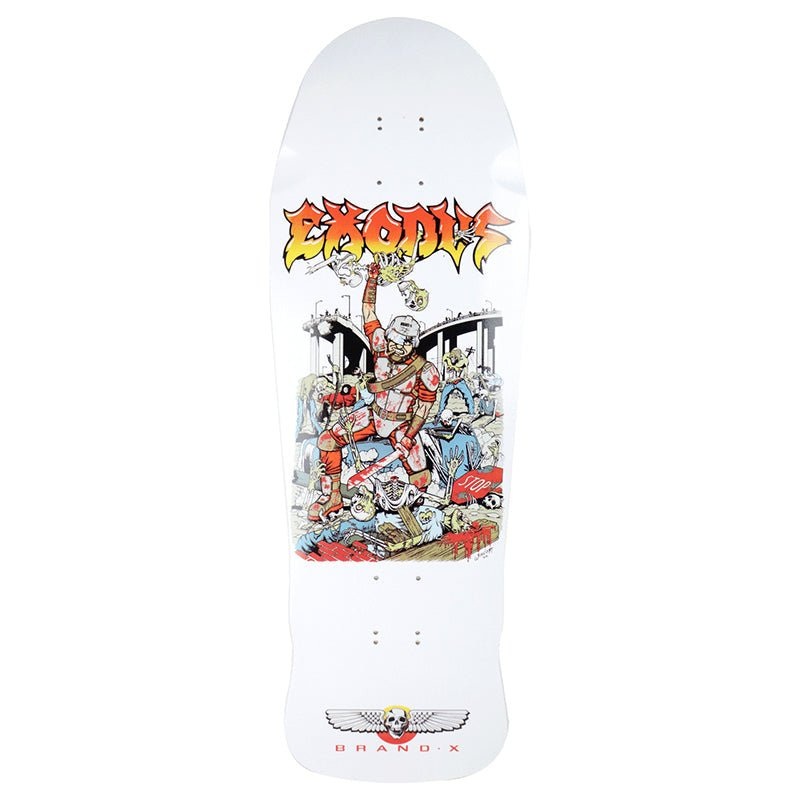 Brand-X-Toxic 10.25 x 31 Exodus Killing Crew White Hand Screened Shaped Skateboard Deck