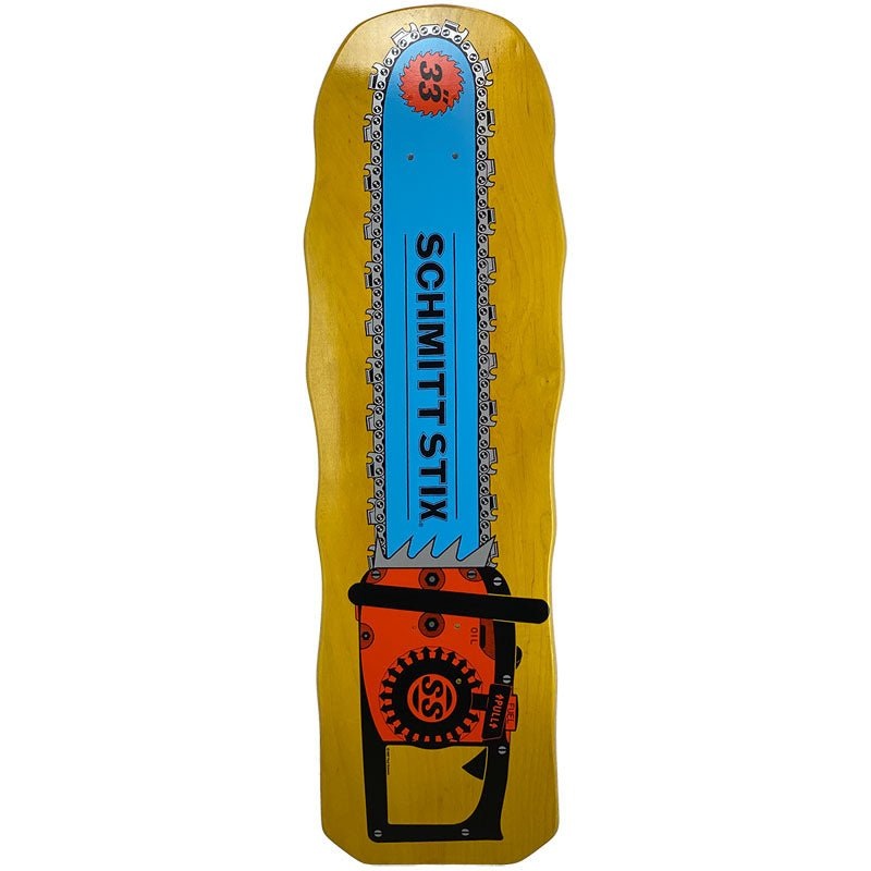 Schmitt Stix 10 x 33 Chainsaw (YELLOW STAIN) Skateboard Deck