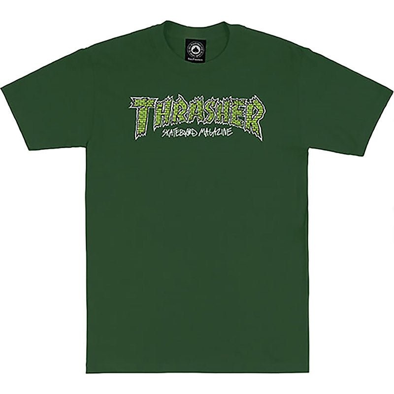 Thrasher Skateboard Magazine BRICK FOREST GREEN Short Sleeve T-Shirts