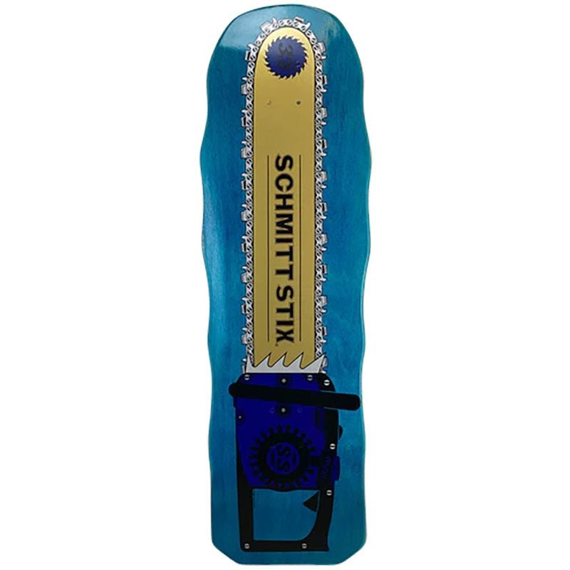 Schmitt Stix 10 x 33 Chainsaw (BLUE STAIN) Skateboard Deck
