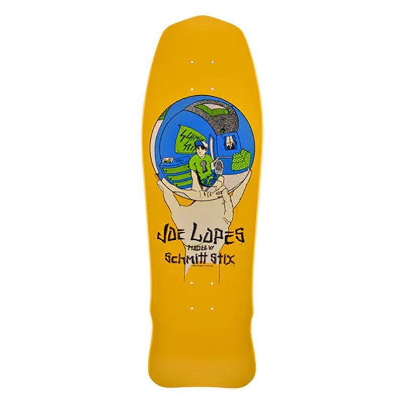 Schmitt Stix 9.875x 31 Joe Lopes Crystal Ball YELLOW DIP Skateboard Deck