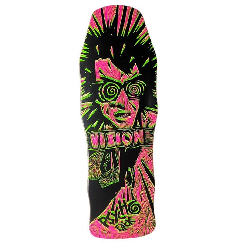 Vision 10x 30 Original Psycho Stick Woodcut Art by Sean Starwars Pink/Lime Stain Skateboard Deck