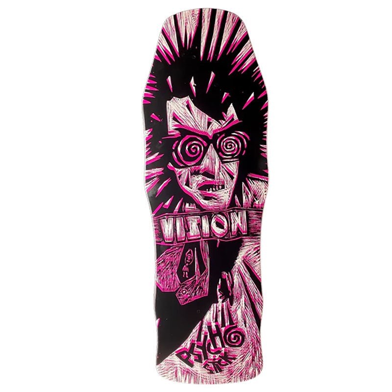 Vision 10x 30 Original Psycho Stick Woodcut Art by Sean Starwars White/Pink Dip Skateboard Deck
