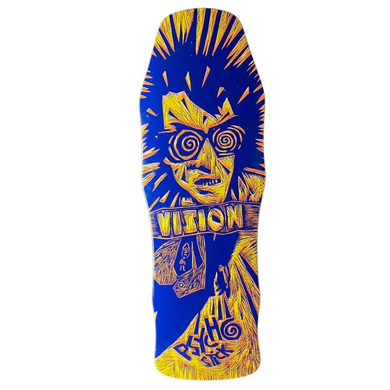 Vision 10x 30 Original Psycho Stick Woodcut Art by Sean Starwars Yellow/Blue Stain Skateboard Deck