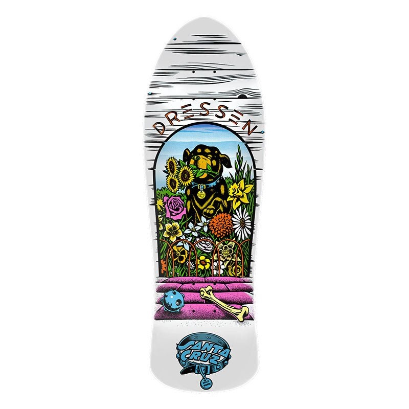 Santa Cruz 9.5 Dressen Pup Reissue White Skateboard Deck