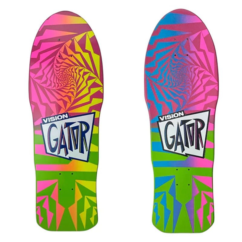 Vision 10.25 x 29.75 Double Take Gator II Lime/Pink with Krystal Clear Grip Skateboard Deck