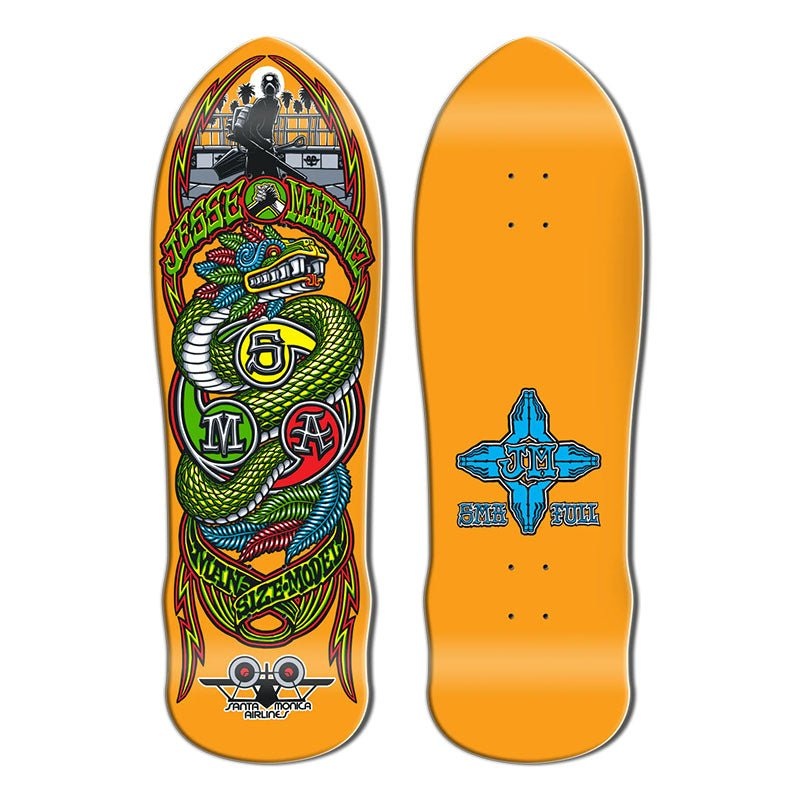 Santa Monica Airlines 9.875 x 31.375 JESSE MARTINEZ SNAKE Series 4 ORANGE DIP Skateboard Deck